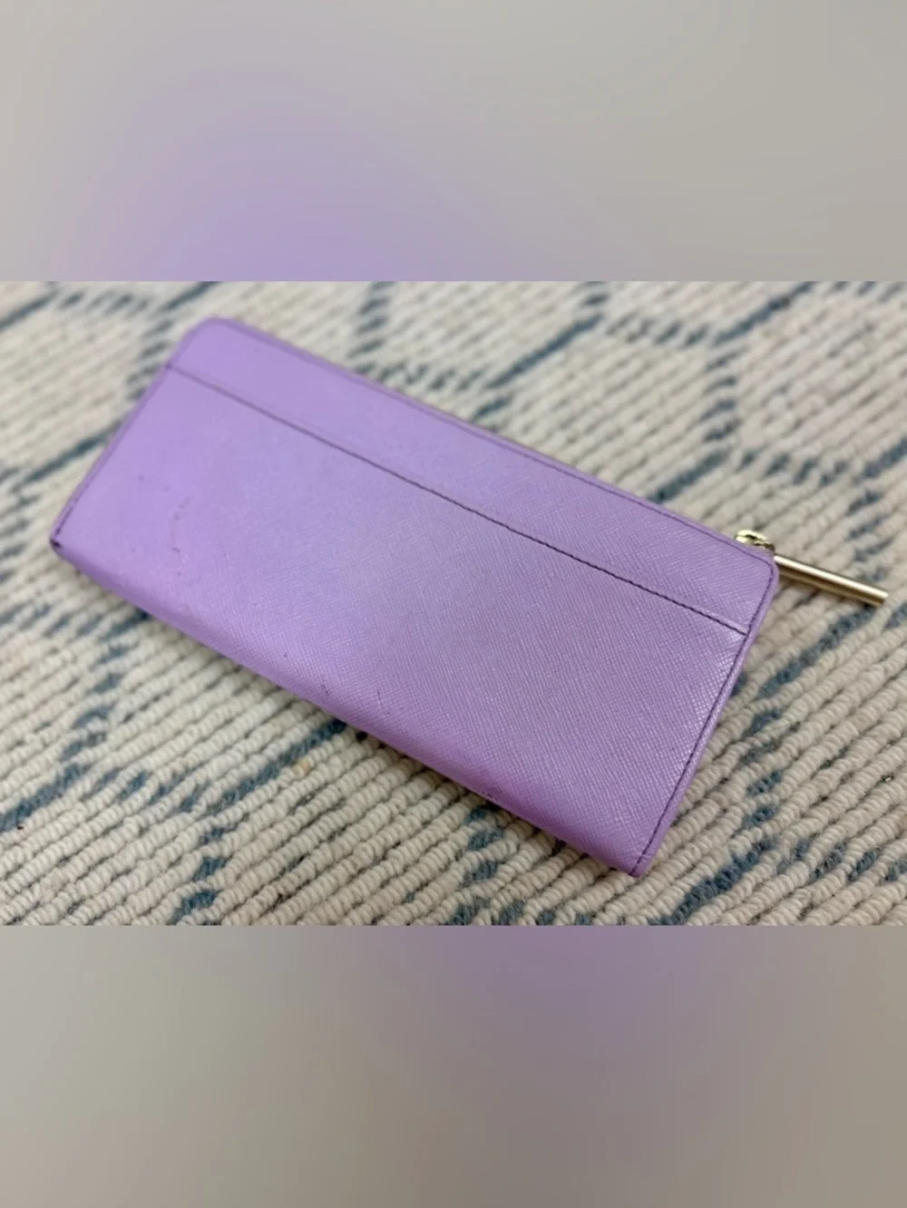 LANVIN En Bleu Lavender Floral Print Leather L-Shaped Zip Long Wallet/Clutch
